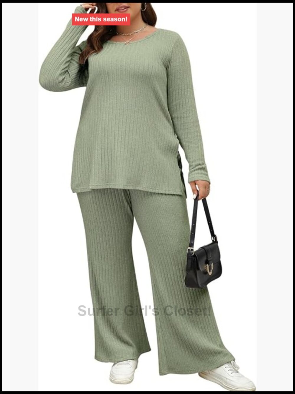 Plus Size Ribbed Knit 2 Piece Lounge Set Long Sleeve Top Pants Tracksuit